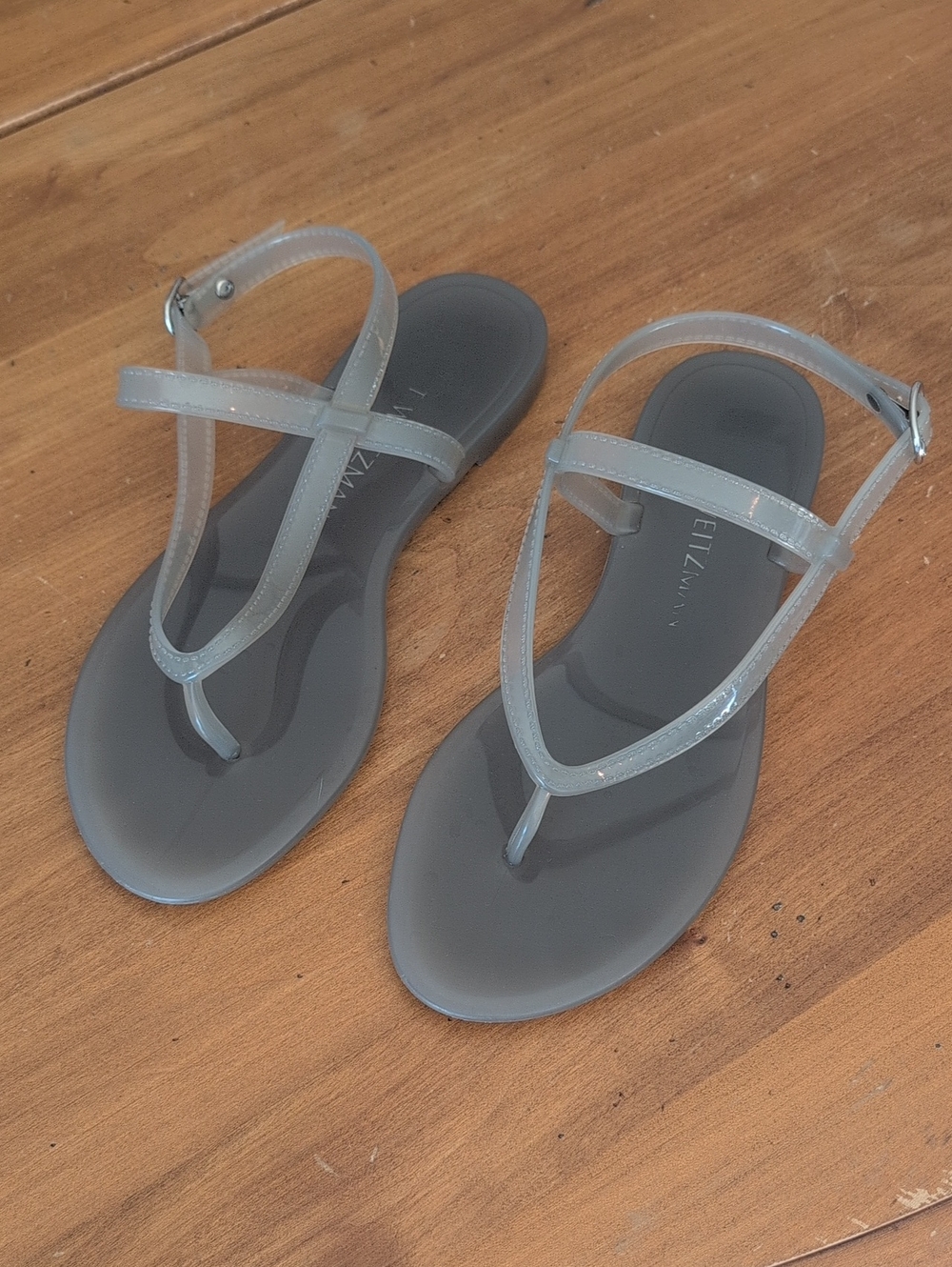 Stuart Weitzman Gray Jelly T-Strap Sandals